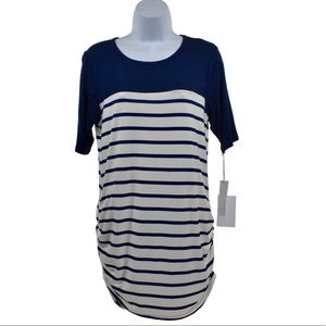 Stitch Fix / Loveappella Navy Striped Ruche Top